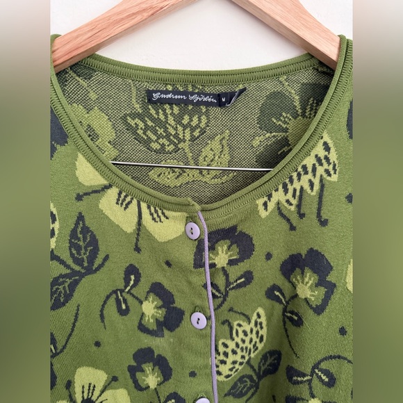Gudrun Sjoden Green Floral Cardigan Size M Organic Cotton - Picture 2 of 8